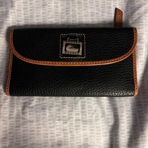 Dooney & Bourke Black Pebble Wallet with Brown Trim